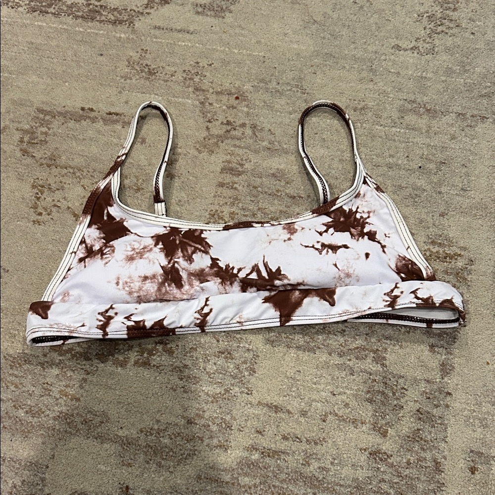 Brown and White Tie-Dye Women's Bikini Top